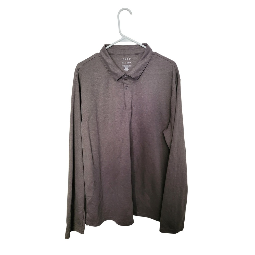 Apt. 9 Polo Shirt Mens XXL Brown Long Sleeve Premier Flex Heathered Collared